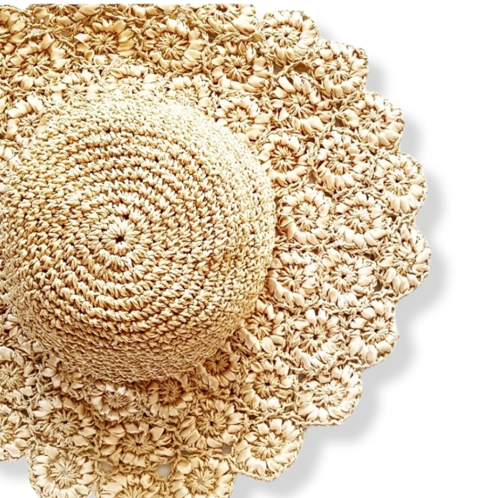 NINE WEST Straw Floral Floppy Wide Brim Hat